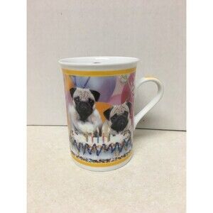Danbury Mint Party Time Purely Pug Pugs Porcelain Collector Mugs Holds 8oz.